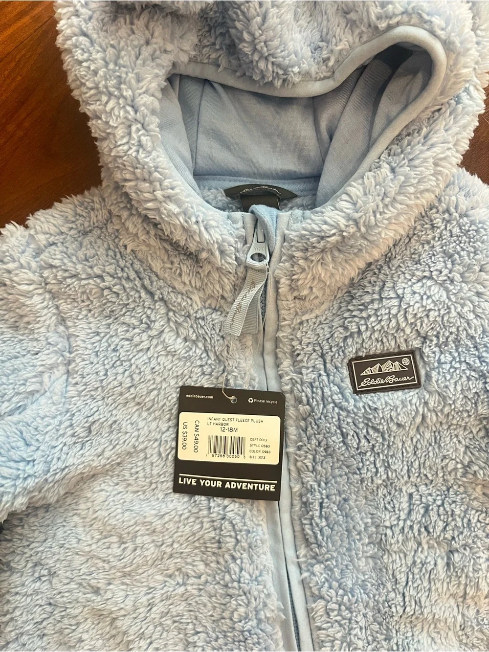 NWT Eddie Bauer Kids Quest Fleece Plush Footed Onesie Blue 12-18M